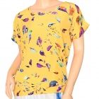 Feminina moda Birdie Padrão Chiffon Dolman manga comprida T-