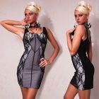 2462 Exquisite Sexy mangas Vest Pencil Dress-laço w / emenda