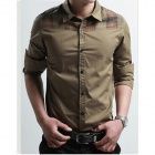 Homens de algodão moda Magro Shirt - Khaki (Tamanho XXL)