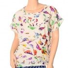 Feminina moda Birdie Padrão Chiffon Dolman manga comprida T-