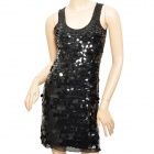 Fios de moda Net + Sequins Vestido Vest mangas - Preto