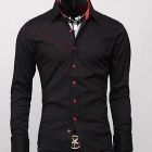 Homens à moda Slim Fit camisa - Preto + Vermelho (Tamanho L)